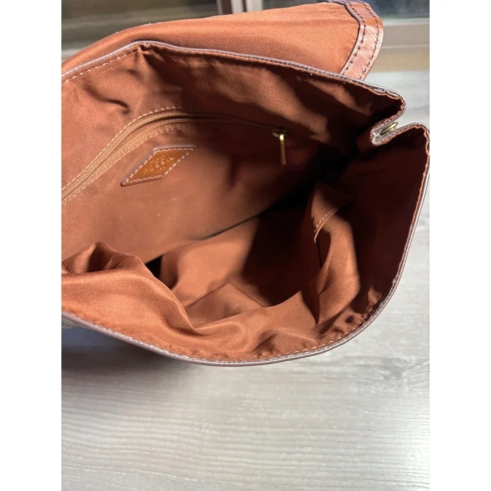 Fossil Vegan Monogram Coated Canvas Backpack Flap Closure Bag Travel‎ Minimalist